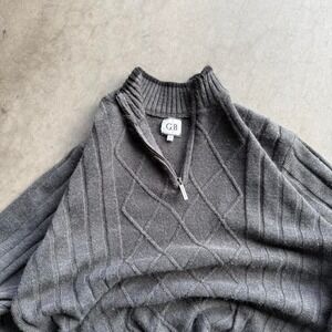 Geoffrey Beene Mens XL Gray Argyle Quarter Zip Ribbed Knit Pullover Sweater